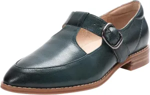 Mona flying Women's Leather Pointed Toe Mary Jane Loafer Dress Casual Flat T Strap Office Work Shoes for Ladies