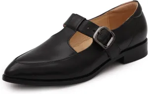 Mona flying Women's Leather Pointed Toe Mary Jane Loafer Dress Casual Flat T Strap Office Work Shoes for Ladies