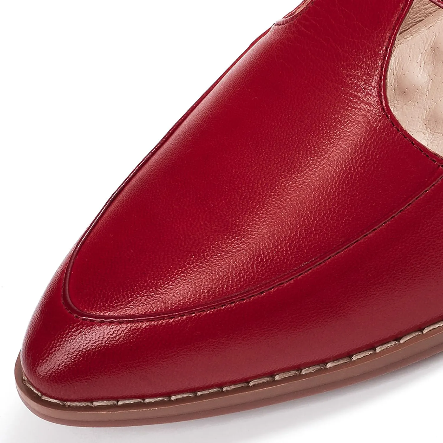 Mona flying Women's Leather Pointed Toe Mary Jane Loafer Dress Casual Flat T Strap Office Work Shoes for Ladies