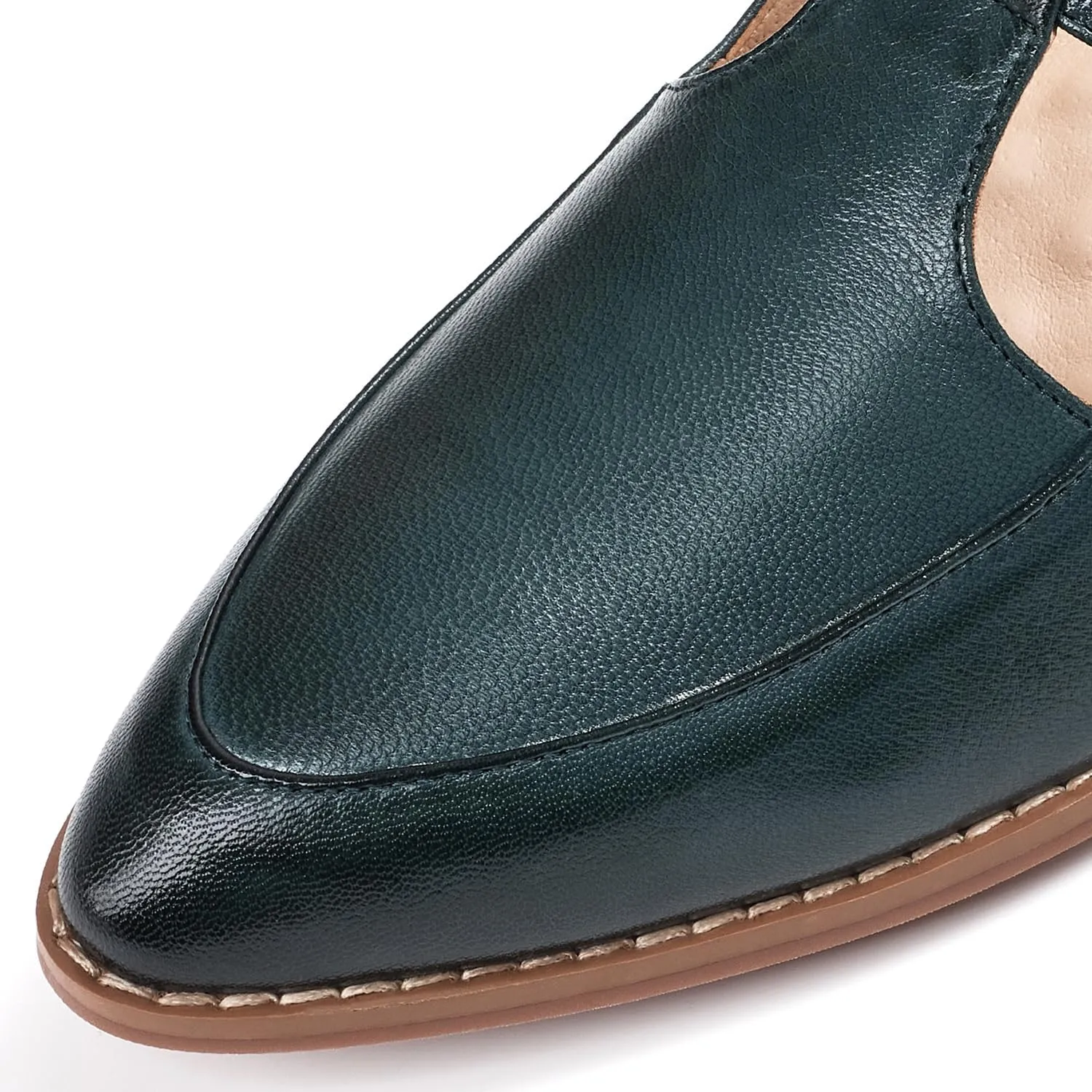 Mona flying Women's Leather Pointed Toe Mary Jane Loafer Dress Casual Flat T Strap Office Work Shoes for Ladies