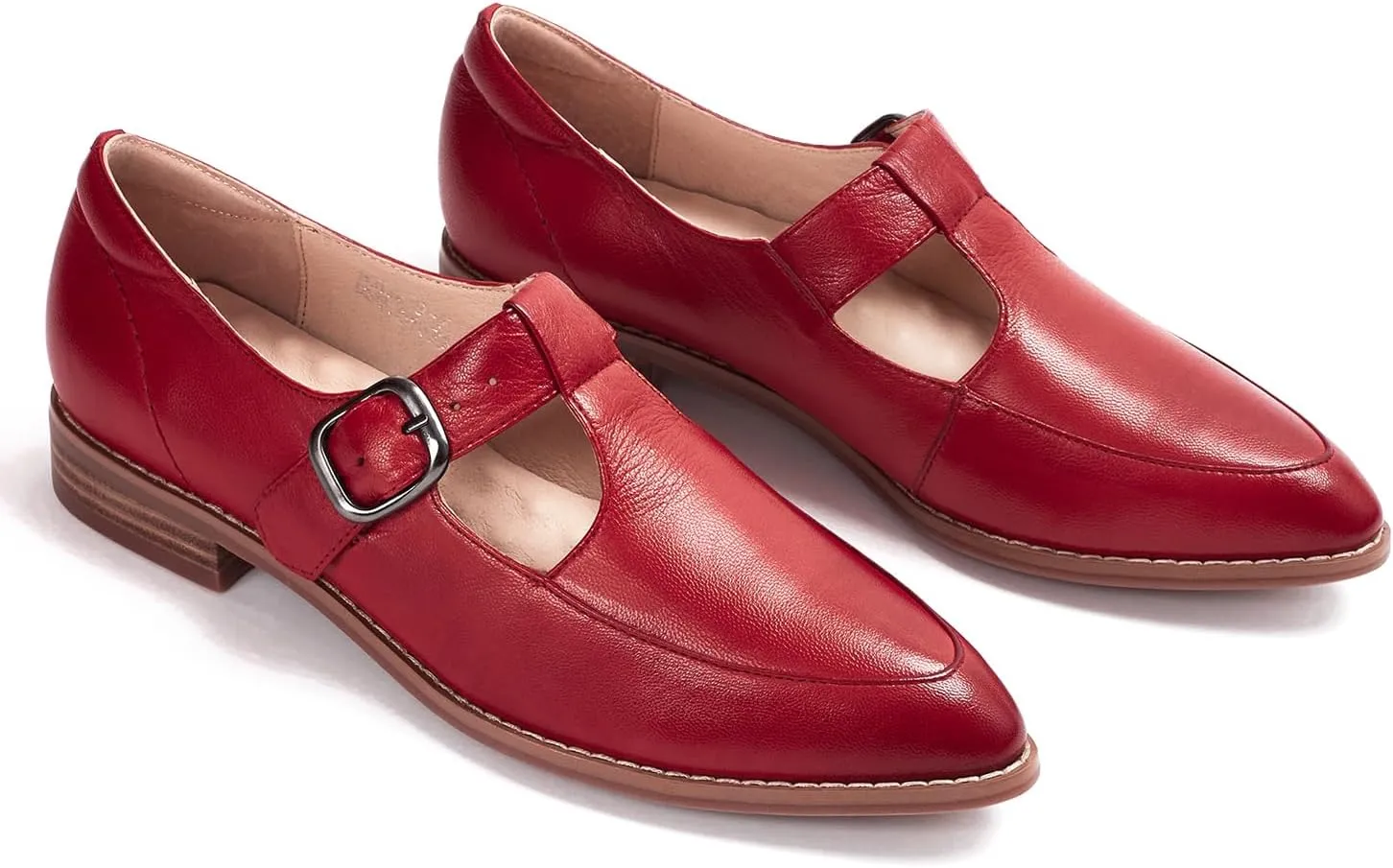 Mona flying Women's Leather Pointed Toe Mary Jane Loafer Dress Casual Flat T Strap Office Work Shoes for Ladies