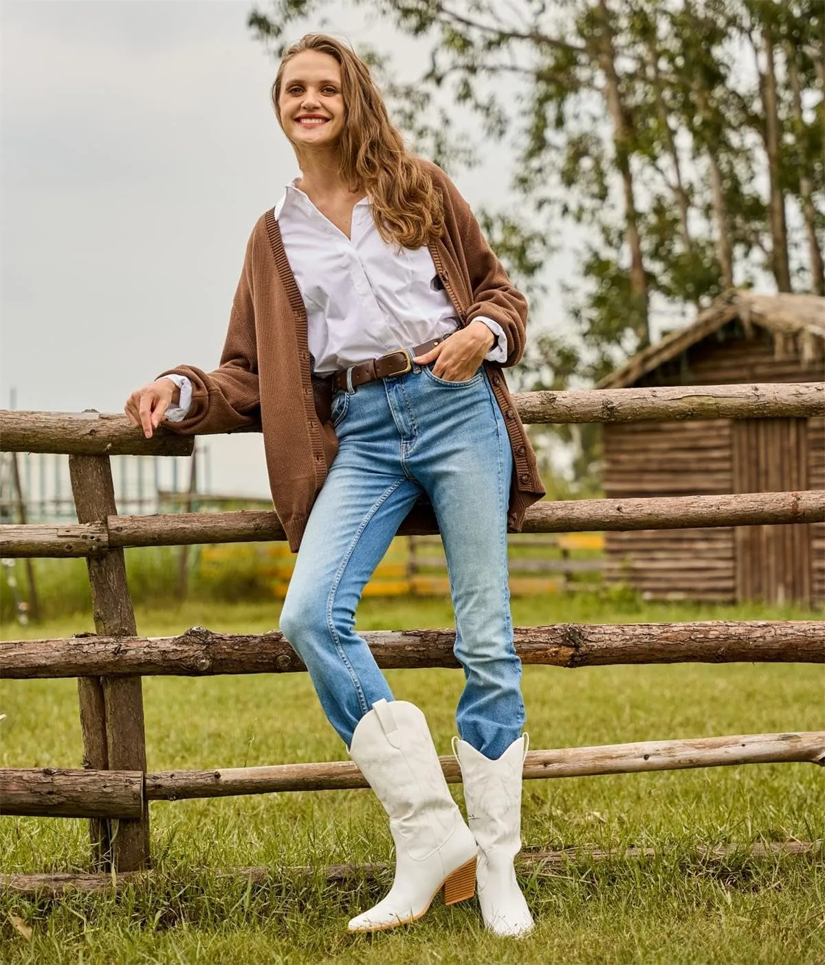Mostrin Cowgirl Cowboy Boots Square Toe Mid-Calf Boot Chunky Block Heeled Pull On Western Boot