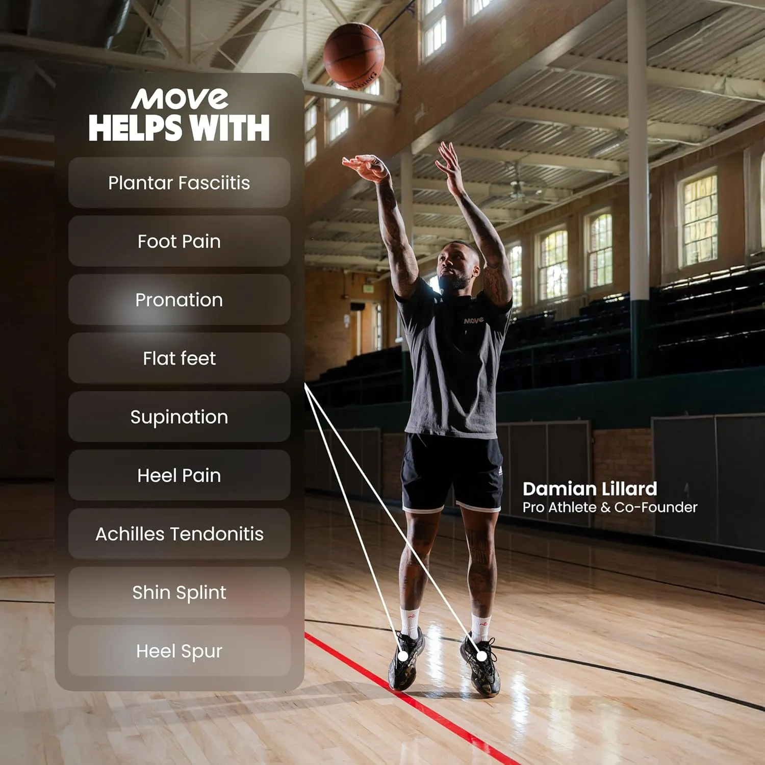 MOVE Game Day - All-Purpose Support Insoles - Plantar Fasciitis, Running, Shock Absorption, Flat Feet, Arch Support, Basketball, Active Lifestyle, Walking and Athletics (M 4-4.5 / WM 5.5-6)