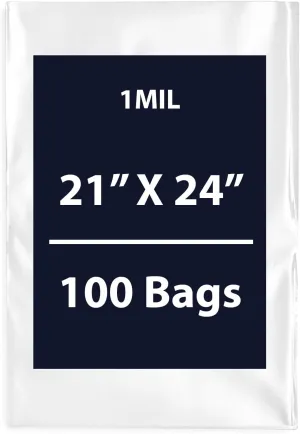 Multiple Sizes Clear Flat Poly Bags, 1Mil 21" X 24" & 100 Bags | Low-Density Polyethylene (LDPE), Flat Open Top Plastic Packaging Packing | Flexible and Durable Plastic Bags