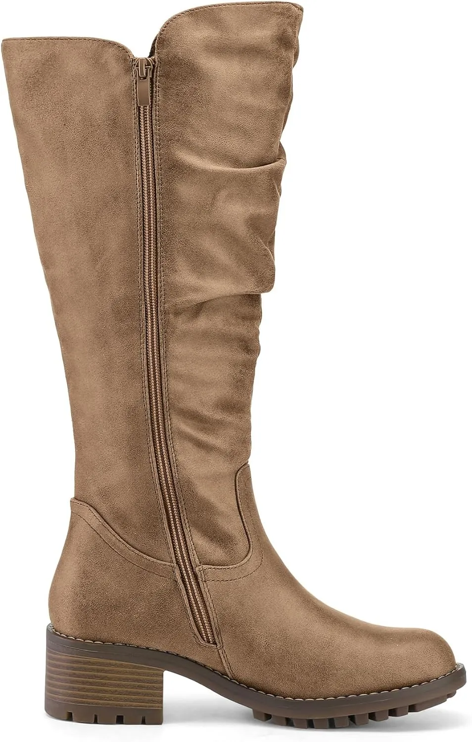 mysoft Women's Knee High Boots Side Zipper Lug Sole 2 Inch Stacked Chunky Heel Boots