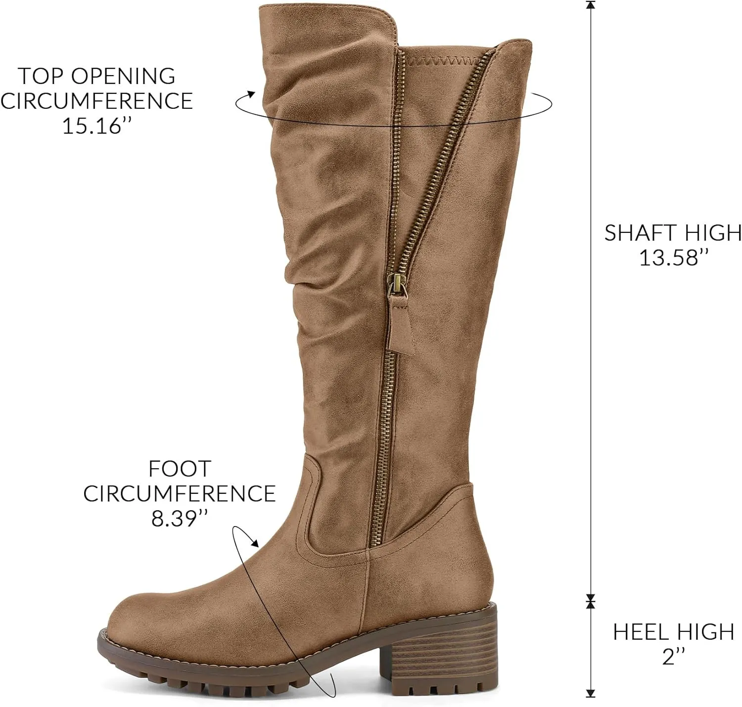 mysoft Women's Knee High Boots Side Zipper Lug Sole 2 Inch Stacked Chunky Heel Boots