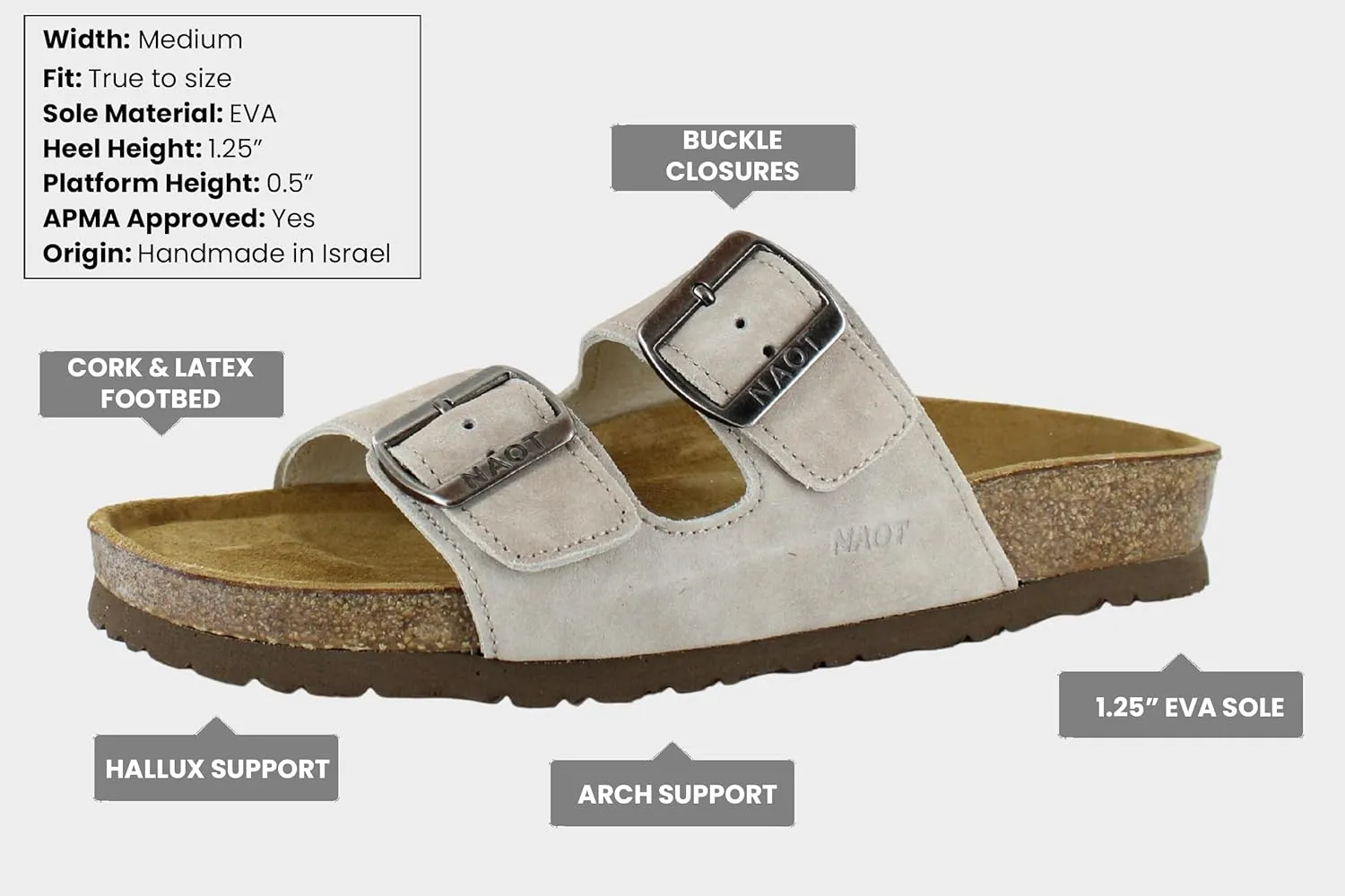 NAOT Footwear Santa Barbara Women's Slide with Cork Footbed and Arch Comfort and Support – Slip On- Lightweight and Perfect for Travel
