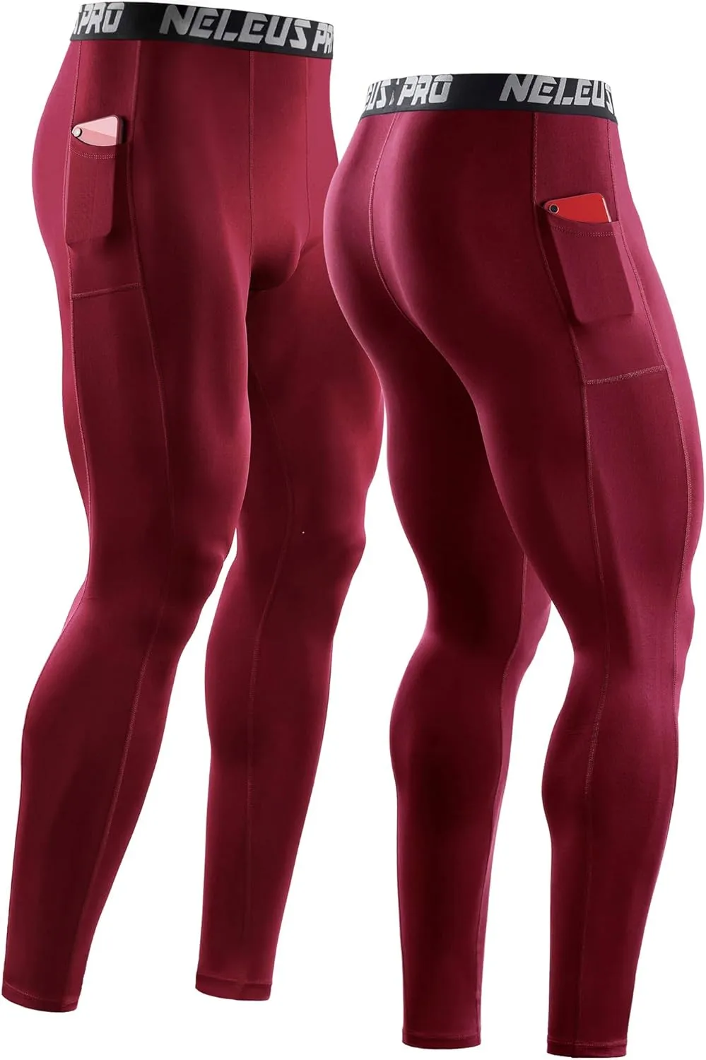 NELEUS Men's Dry Fit Compression Baselayer Pants Running Tights Leggings with Phone Pocket