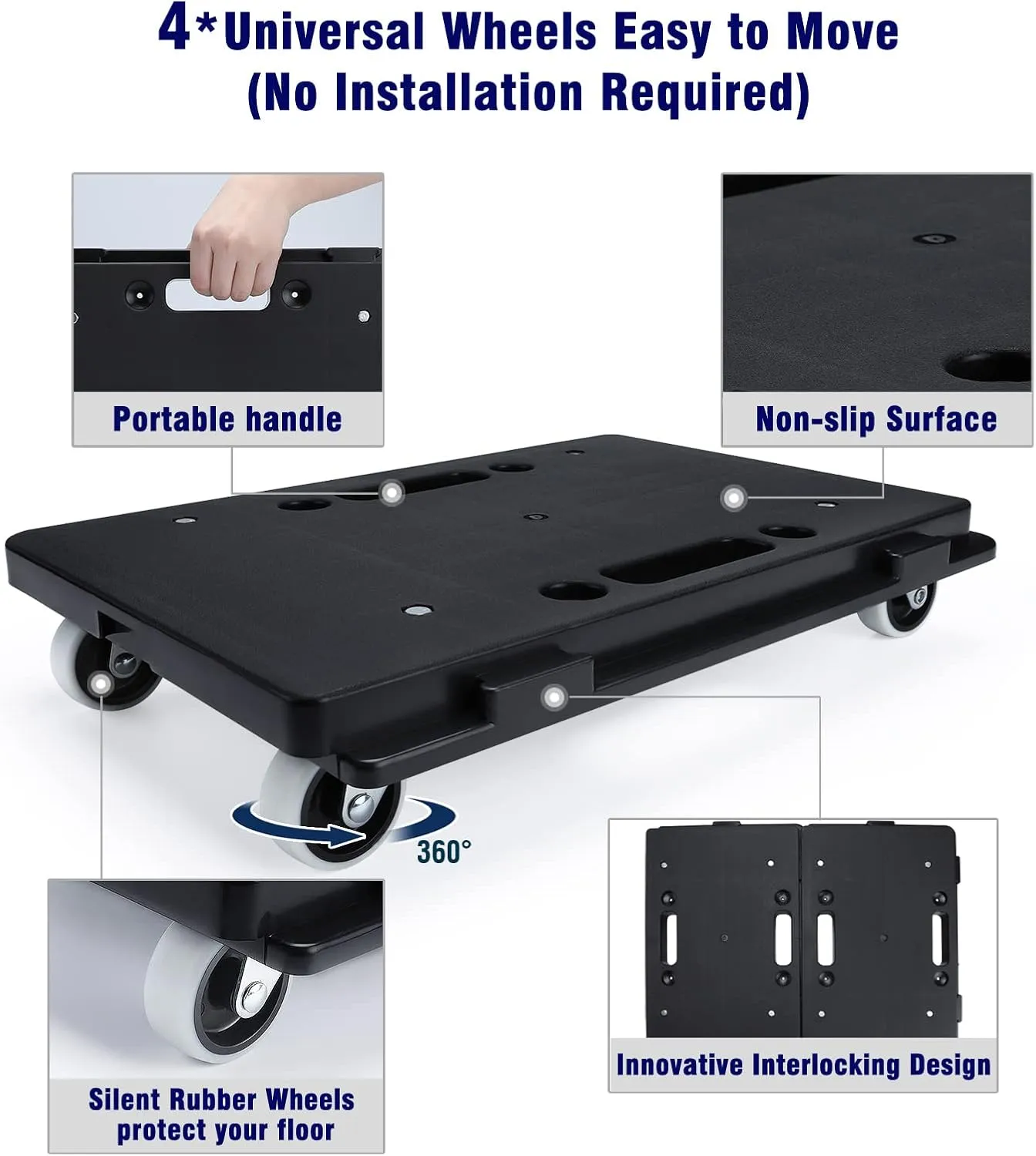 Nellyke Furniture Dolly, 2 Pack Small Flat Moving Dolly, Furniture Movers with 4 Wheels, 500Lbs Capacity, Connectable and Portable Dollies for Heavy Appliance, Black