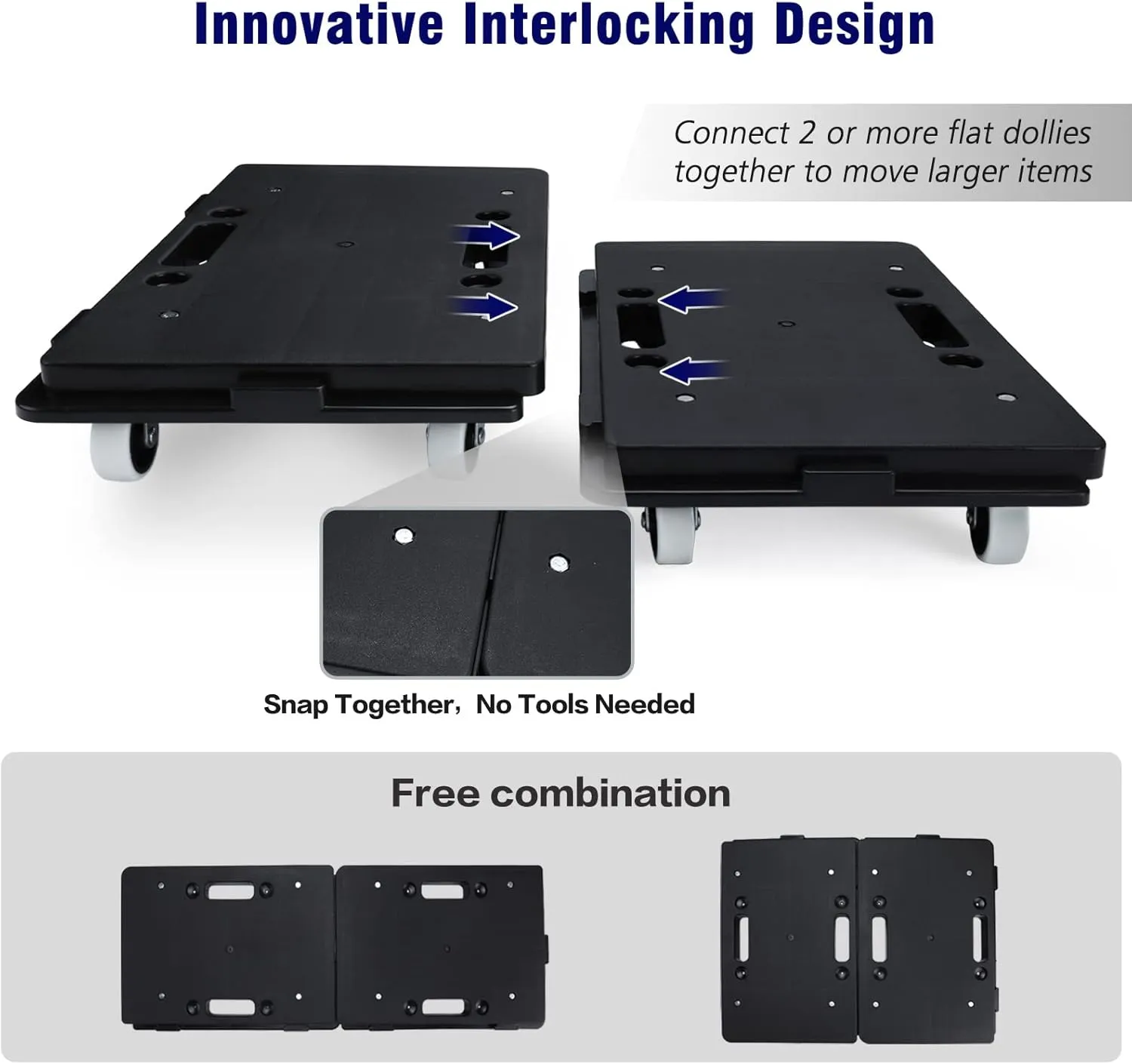 Nellyke Furniture Dolly, 2 Pack Small Flat Moving Dolly, Furniture Movers with 4 Wheels, 500Lbs Capacity, Connectable and Portable Dollies for Heavy Appliance, Black