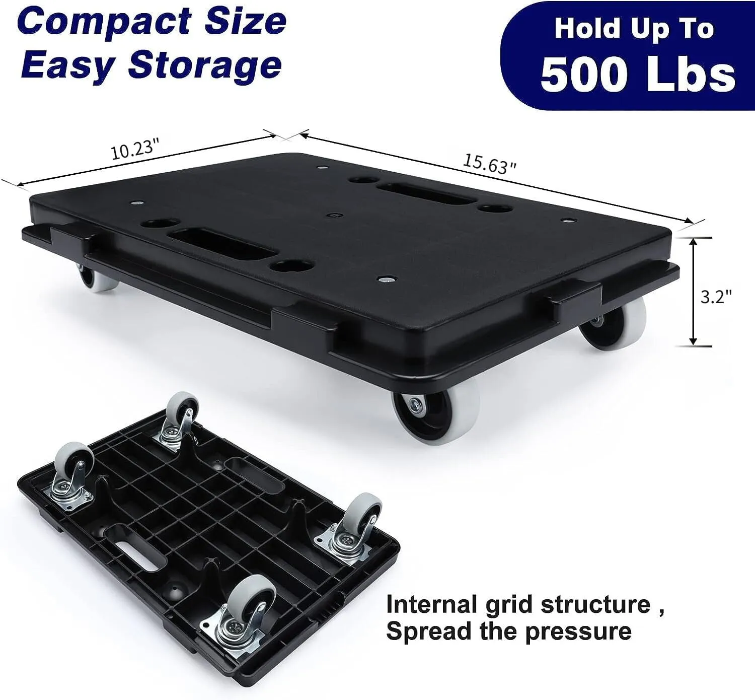 Nellyke Furniture Dolly, 2 Pack Small Flat Moving Dolly, Furniture Movers with 4 Wheels, 500Lbs Capacity, Connectable and Portable Dollies for Heavy Appliance, Black