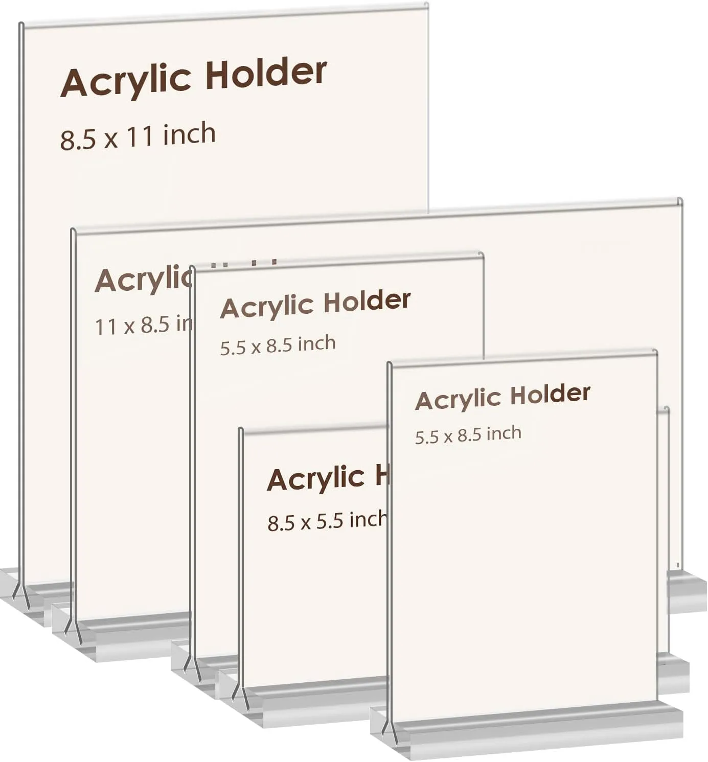 newnewshow Acrylic Sign Holder 8.5x11 Inch 6 Pack Vertical T Shape Double-Sided Desktop Display Holder. (8.5x11 8.5x5.5 5x7 Horizontal and Vertical)