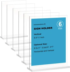 newnewshow Acrylic Sign Holder 8.5x11 Inch 6 Pack Vertical T Shape Double-Sided Desktop Display Holder. (8.5x11 8.5x5.5 5x7 Horizontal and Vertical)