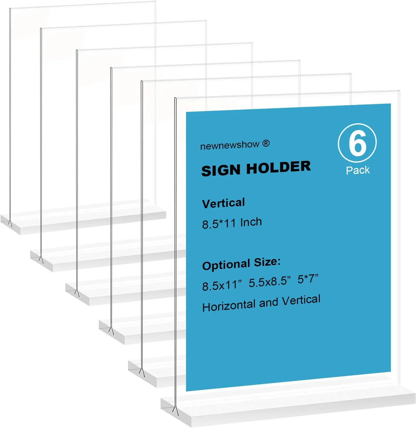 newnewshow Acrylic Sign Holder 8.5x11 Inch 6 Pack Vertical T Shape Double-Sided Desktop Display Holder. (8.5x11 8.5x5.5 5x7 Horizontal and Vertical)