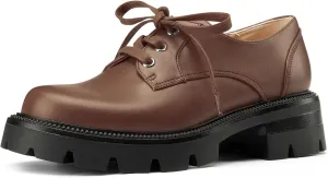NobleOnly Platform Loafers for Women Lace-up Chunky Low Block Heel Loafers Close Round Toe Casual Office Pumps 1.4 Inches Heels