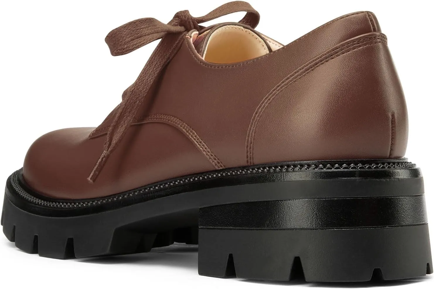 NobleOnly Platform Loafers for Women Lace-up Chunky Low Block Heel Loafers Close Round Toe Casual Office Pumps 1.4 Inches Heels