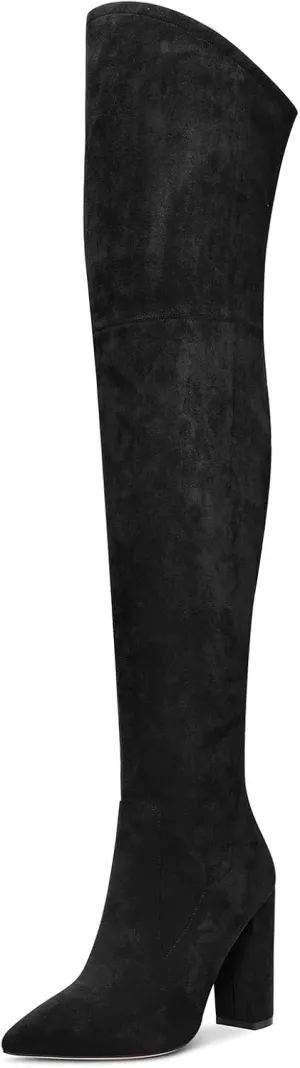 NobleOnly Women's High Heels Over Knee Boots Pointed-Toe Sexy Boot with Zipper Basic Office Boot 4" Chunky Heel Shoes