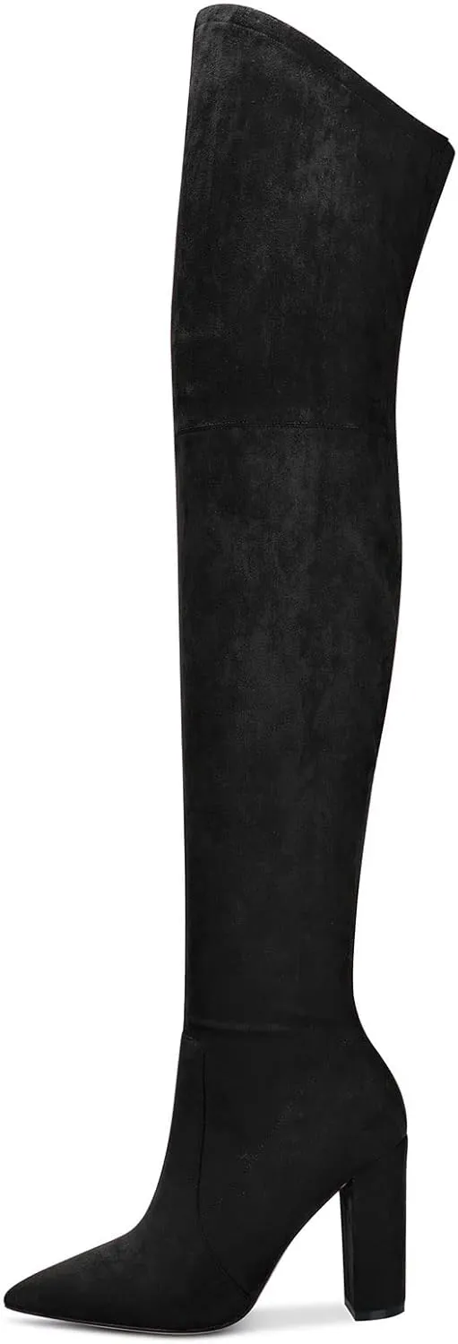 NobleOnly Women's High Heels Over Knee Boots Pointed-Toe Sexy Boot with Zipper Basic Office Boot 4" Chunky Heel Shoes