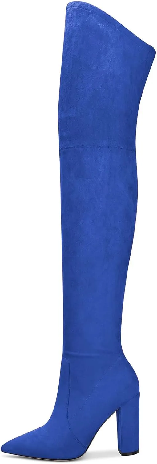 NobleOnly Women's High Heels Over Knee Boots Pointed-Toe Sexy Boot with Zipper Basic Office Boot 4" Chunky Heel Shoes