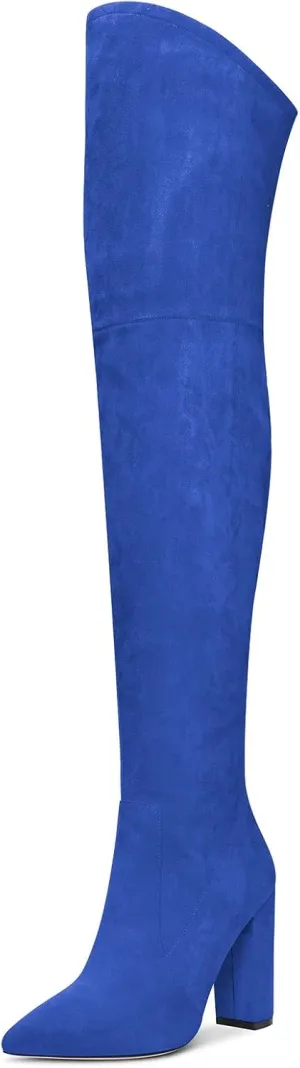 NobleOnly Women's High Heels Over Knee Boots Pointed-Toe Sexy Boot with Zipper Basic Office Boot 4" Chunky Heel Shoes