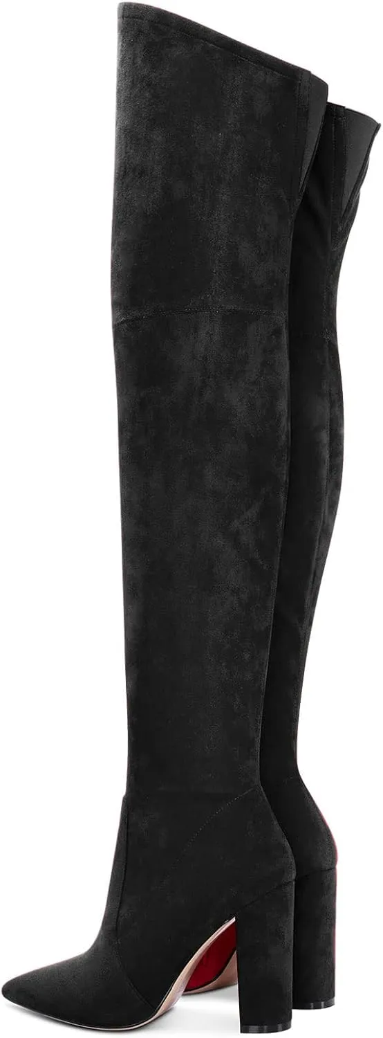 NobleOnly Women's High Heels Over Knee Boots Pointed-Toe Sexy Boot with Zipper Basic Office Boot 4" Chunky Heel Shoes