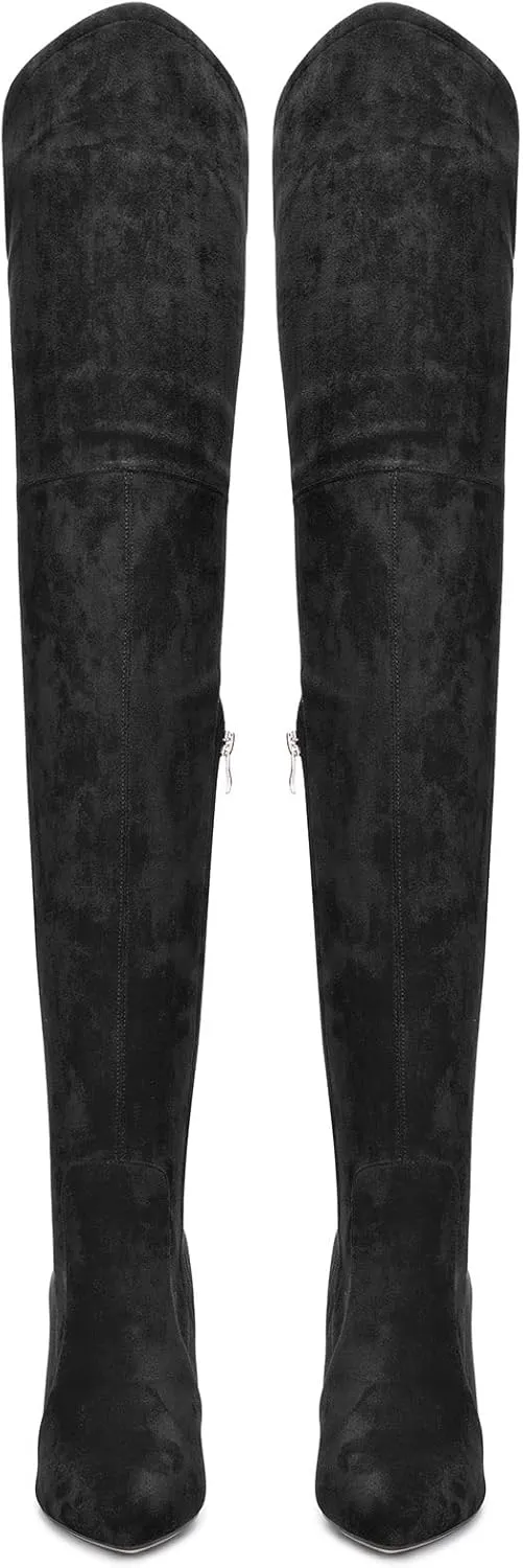 NobleOnly Women's High Heels Over Knee Boots Pointed-Toe Sexy Boot with Zipper Basic Office Boot 4" Chunky Heel Shoes