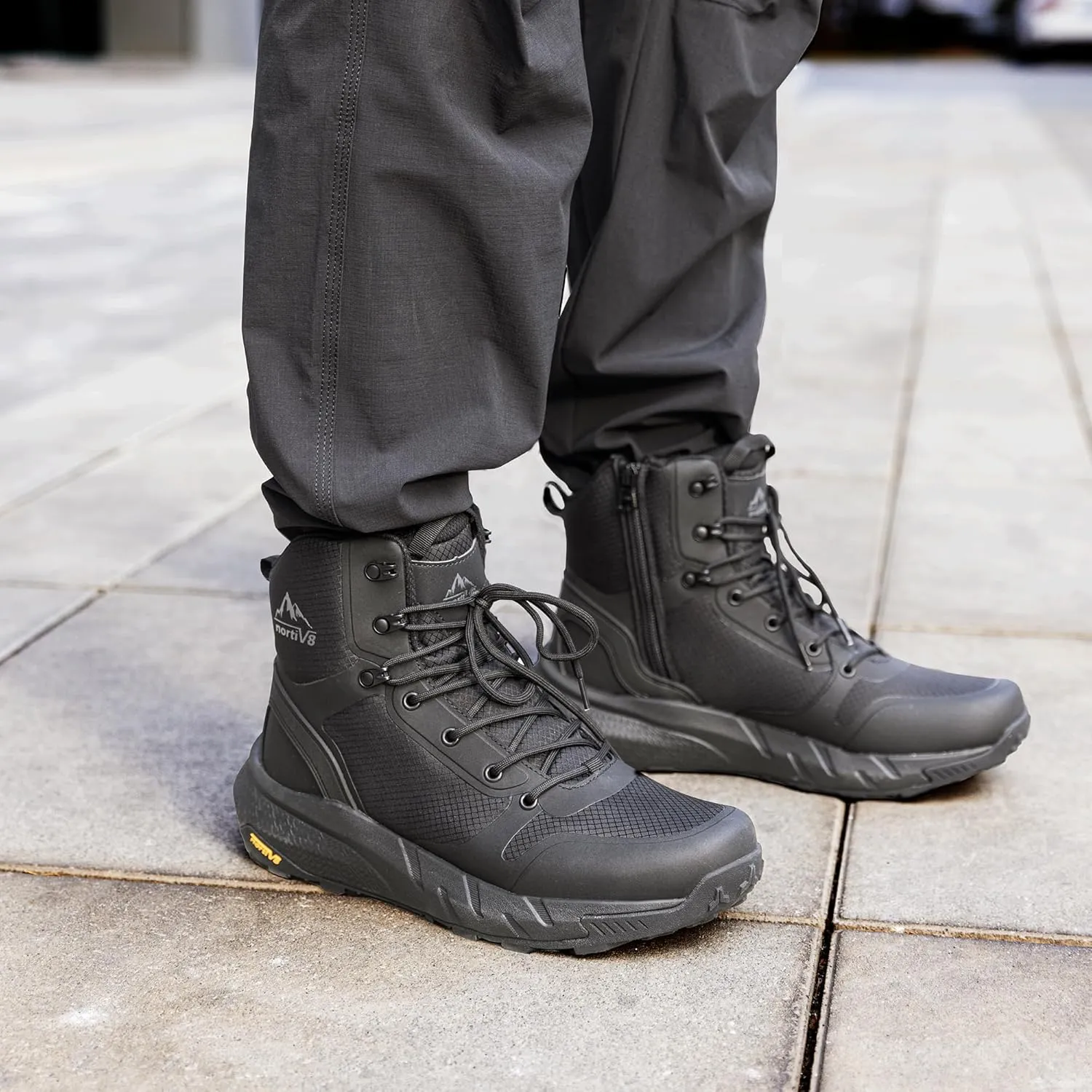 NORTIV 8 Men's Military Tactical Boot Lightweight Comfortable Boots for Work All Day Side Zipper Motorcycle Combat Hiking Boots 8 Inches Metrostrike