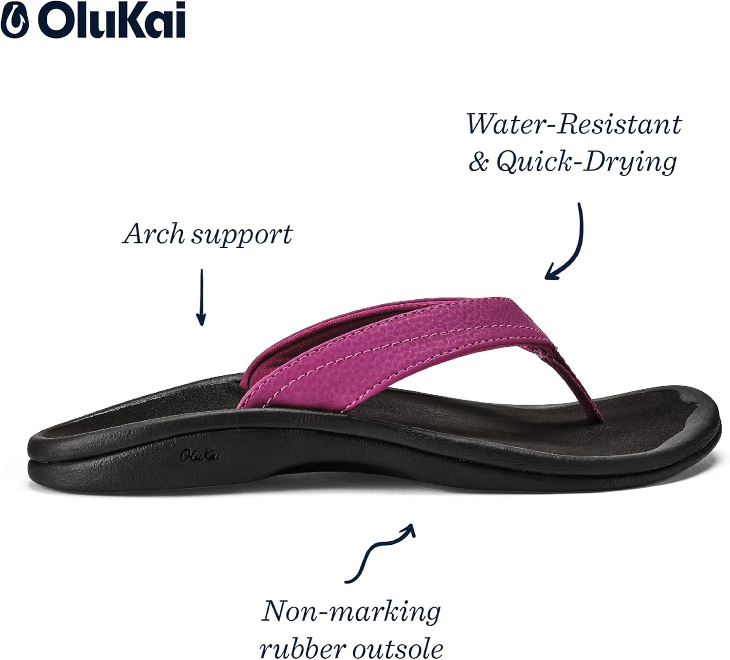 OLUKAI Ohana Women's Beach Sandals, Water Resistant Flip Flops, Arch Support & Comfort Fit, Lightweight & Durable, Enhanced Grip & Traction
