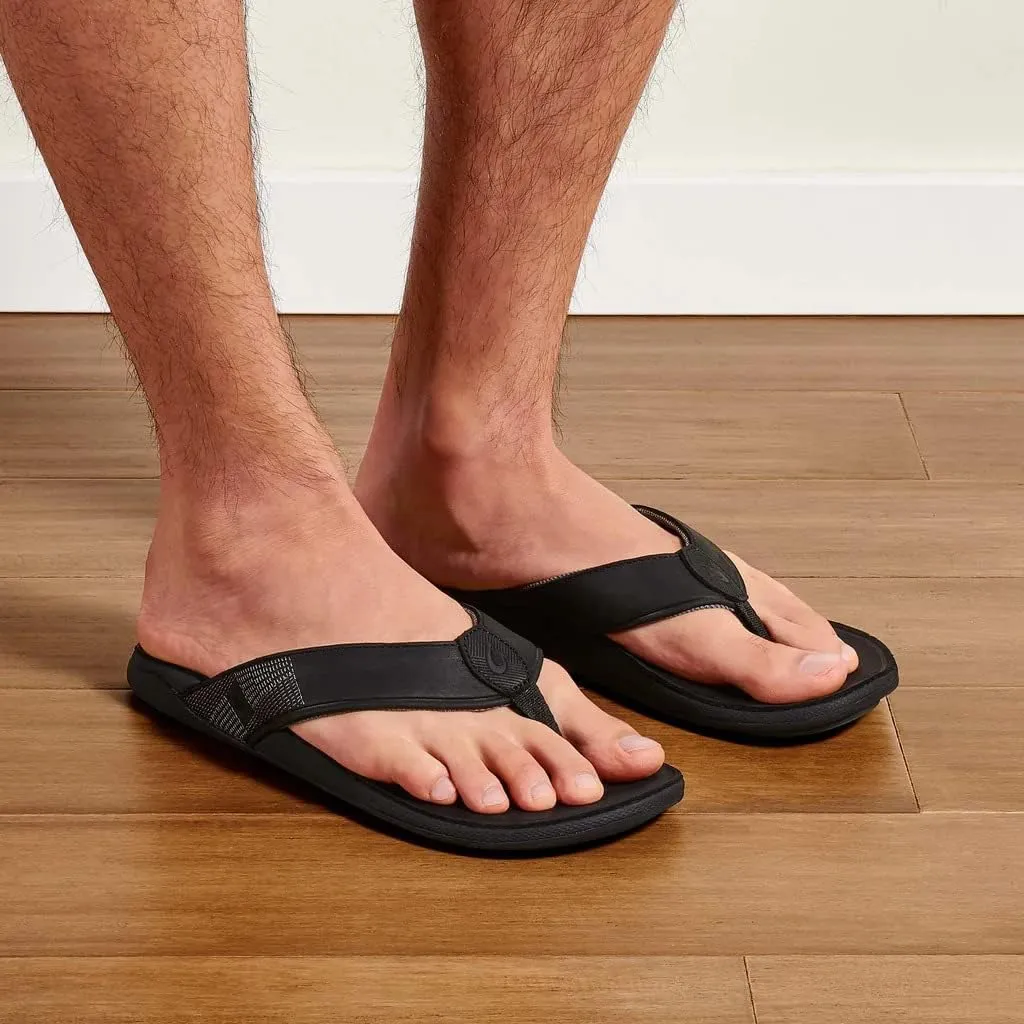OLUKAI Tuahine Men's Waterproof Leather Sandals, Versatile Beach Flip Flops, Arch Support & Comfort Fit, Lightweight & Durable, Enhanced Grip & Traction