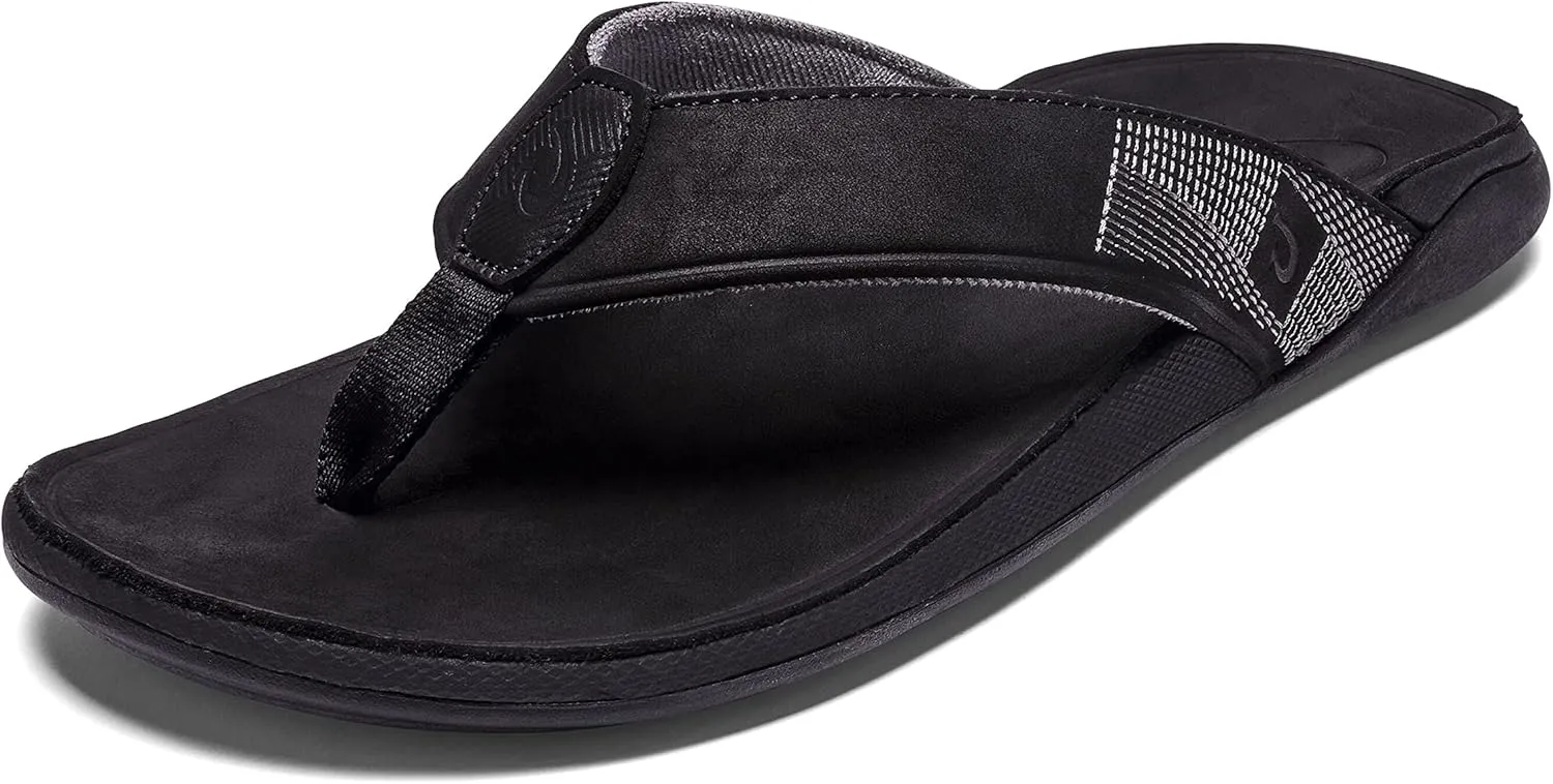 OLUKAI Tuahine Men's Waterproof Leather Sandals, Versatile Beach Flip Flops, Arch Support & Comfort Fit, Lightweight & Durable, Enhanced Grip & Traction