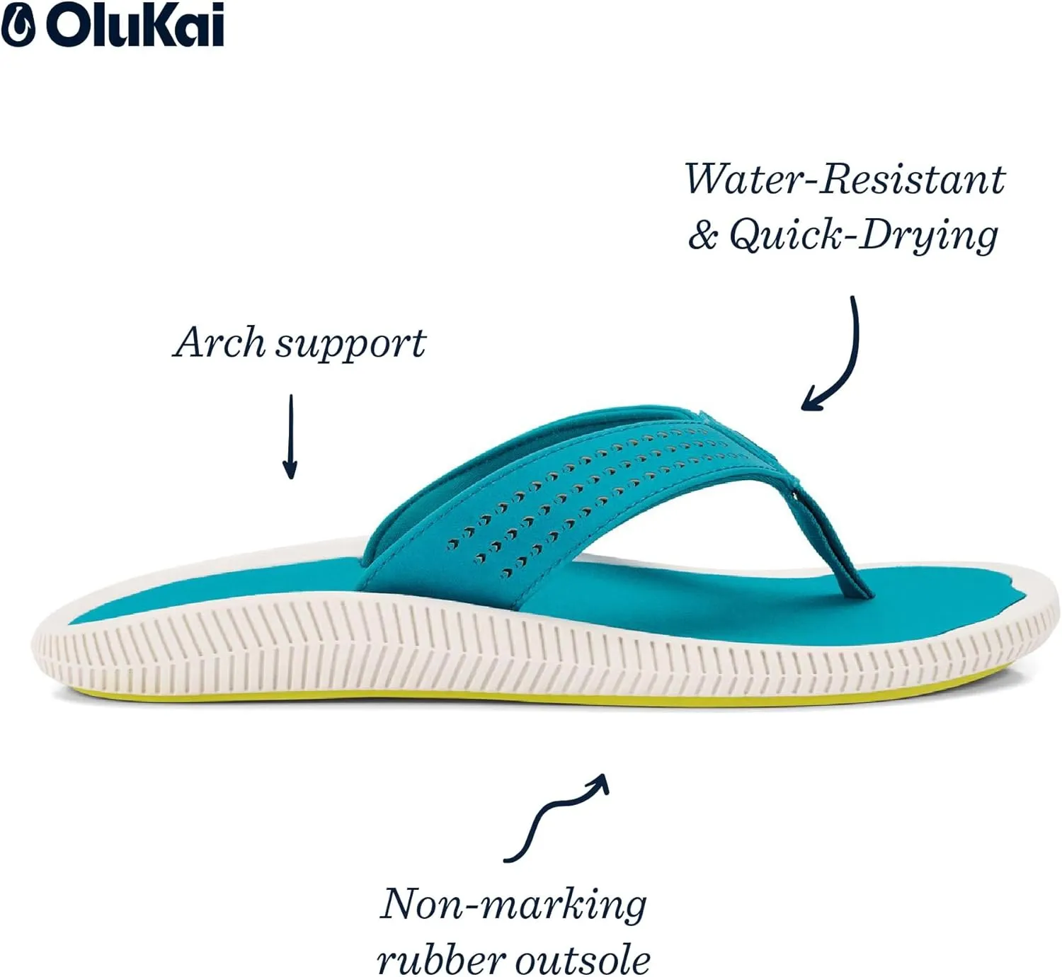 OLUKAI Ulele Men's Beach Sandals, Water Resistant Flip Flops, Arch Support & Comfort Fit, Lightweight & Durable, Enhanced Grip & Traction