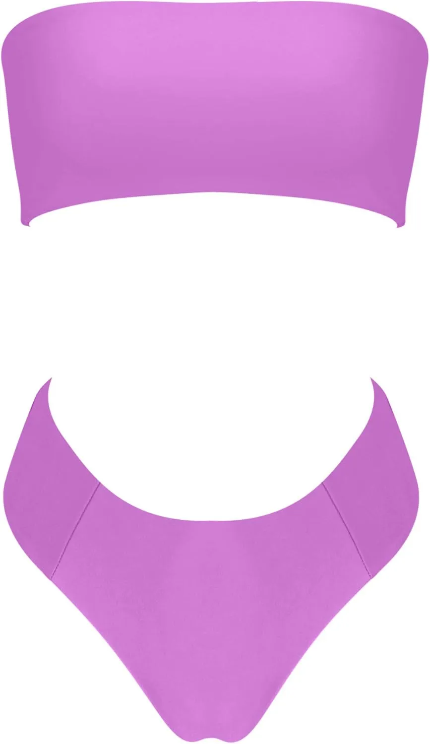OMKAGI Women's 2 Pieces Bandeau Bikini Swimsuits Off Shoulder High Waist Bathing Suit High Cut