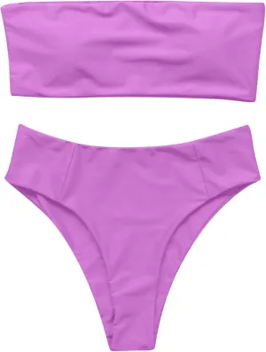 OMKAGI Women's 2 Pieces Bandeau Bikini Swimsuits Off Shoulder High Waist Bathing Suit High Cut
