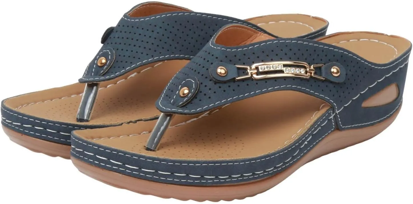 Orthopedic Sandals for Women Fashion Wedge Slip On Flip Flops Casual Elastic Ankle Strap Flat Sandals Dressy Summer Comfortable Plantar Fasciitis with Arch Support