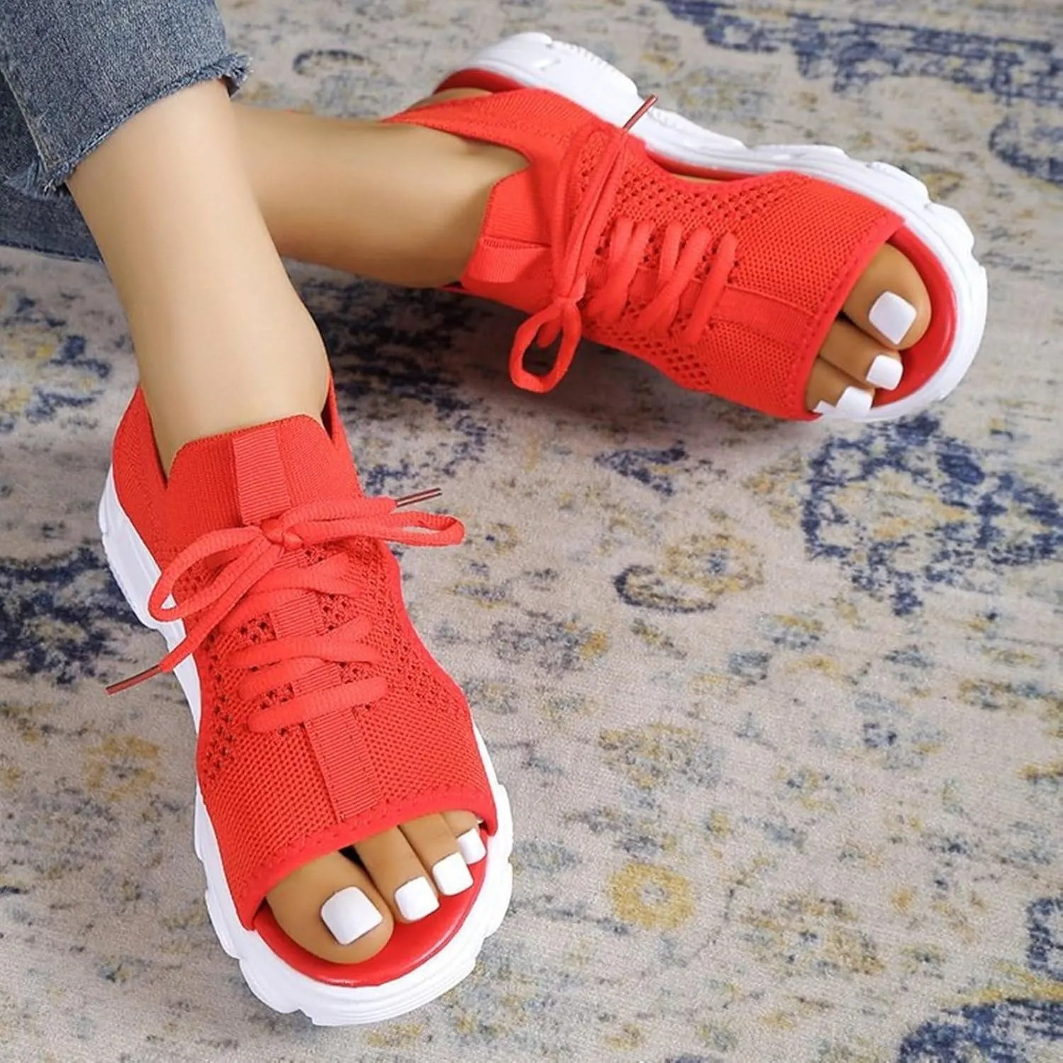 Orthopedic Wedge Sandals for Women Casual Breathable Mesh Hollow Out Open Toe Beach Shoes Lightweight Platform Ankle Strap Comfortable Outdoor Shoes Sandals
