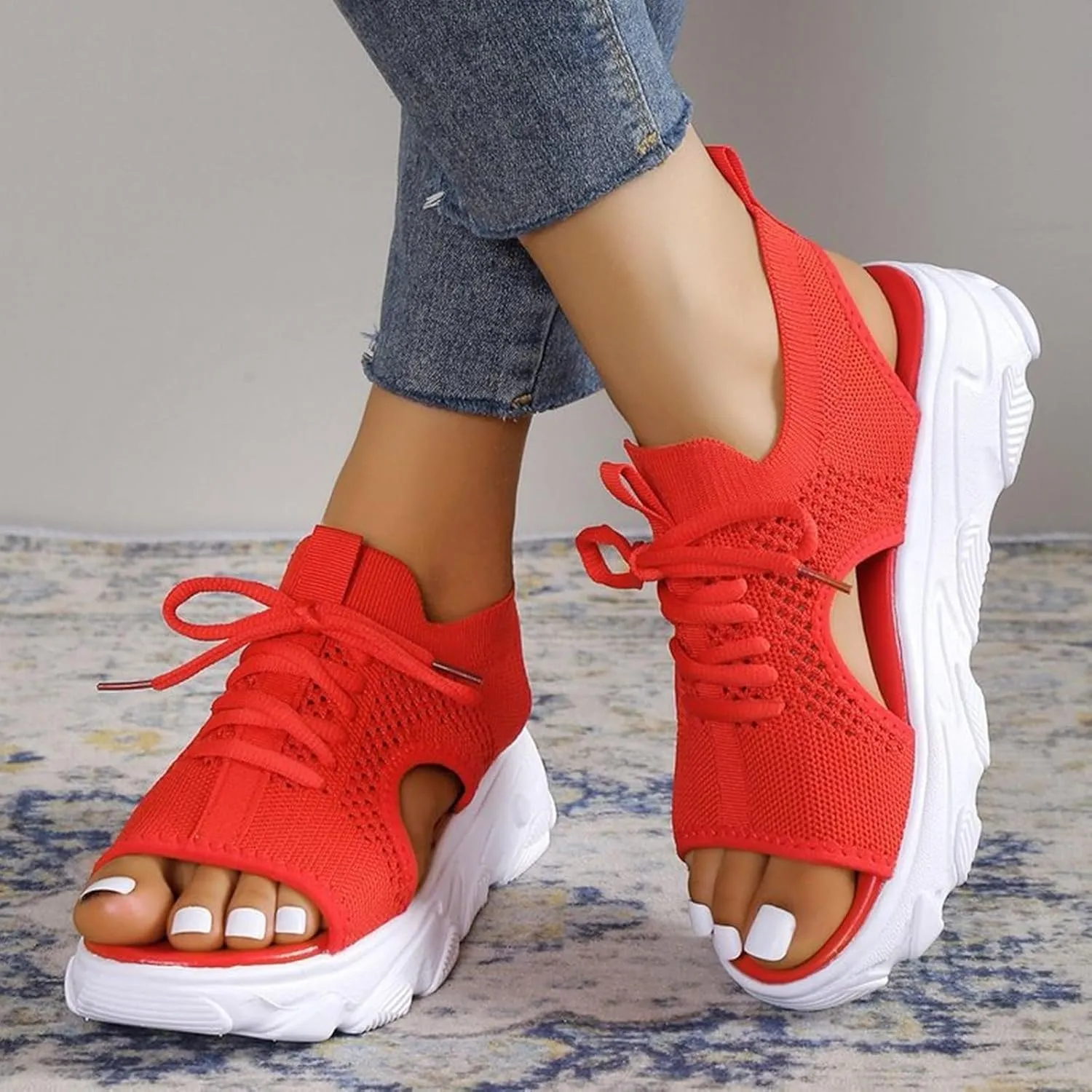 Orthopedic Wedge Sandals for Women Casual Breathable Mesh Hollow Out Open Toe Beach Shoes Lightweight Platform Ankle Strap Comfortable Outdoor Shoes Sandals