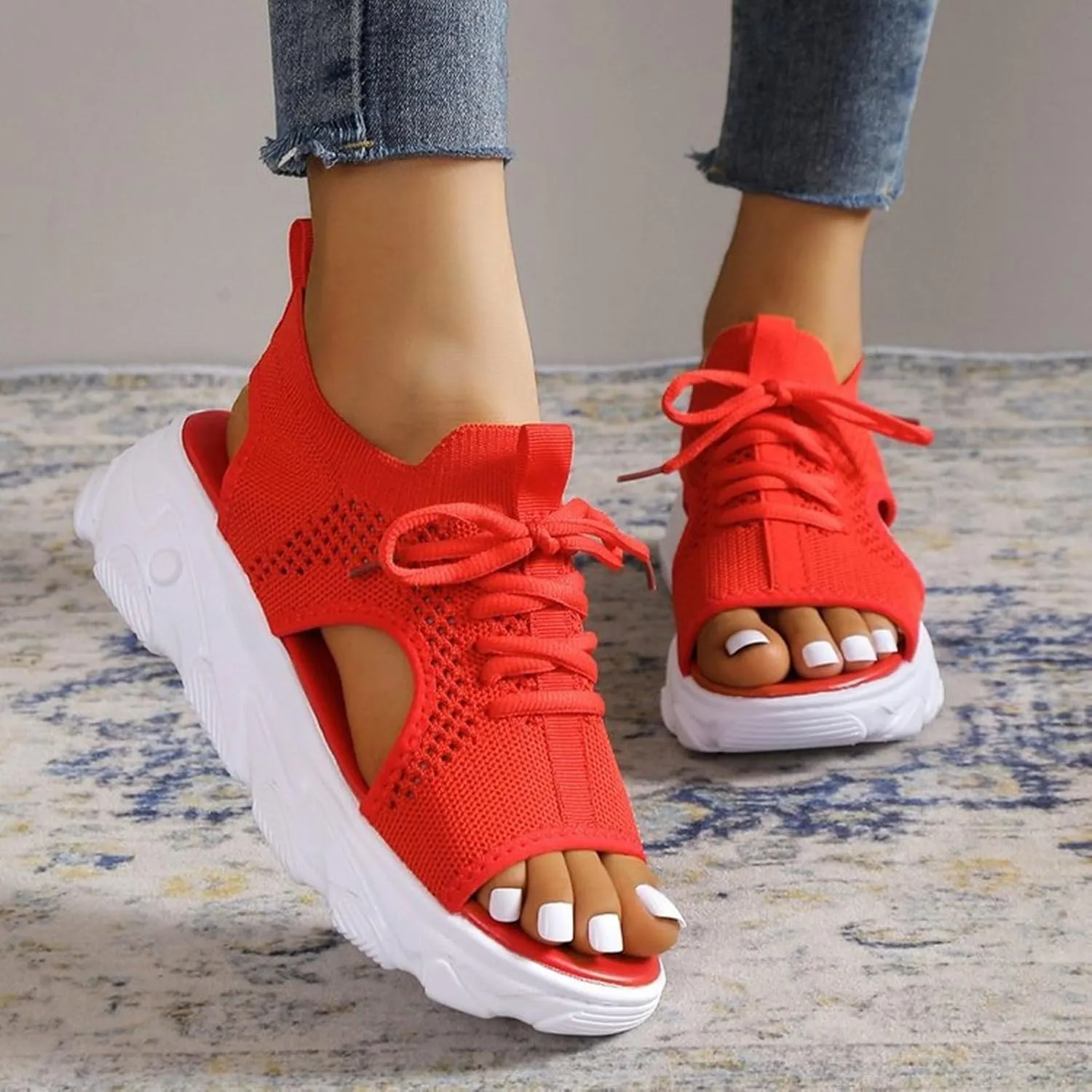 Orthopedic Wedge Sandals for Women Casual Breathable Mesh Hollow Out Open Toe Beach Shoes Lightweight Platform Ankle Strap Comfortable Outdoor Shoes Sandals