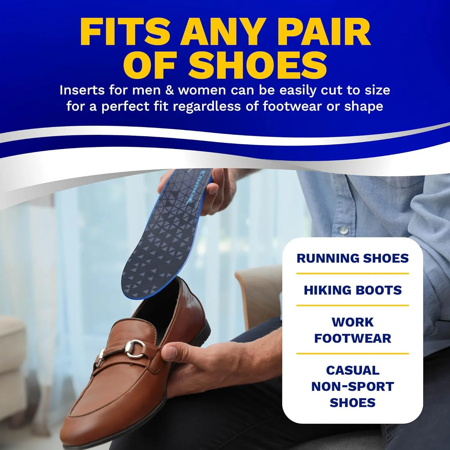 Orthotic Plantar Fasciitis Insoles for Men and Women - Arch Support Inserts for Flat Feet and Heel Pain Relief - Trim to Fit Insoles Men Work Boots Formal, Casual & Running Shoes (6-7.5 M / 7-8.5 W)