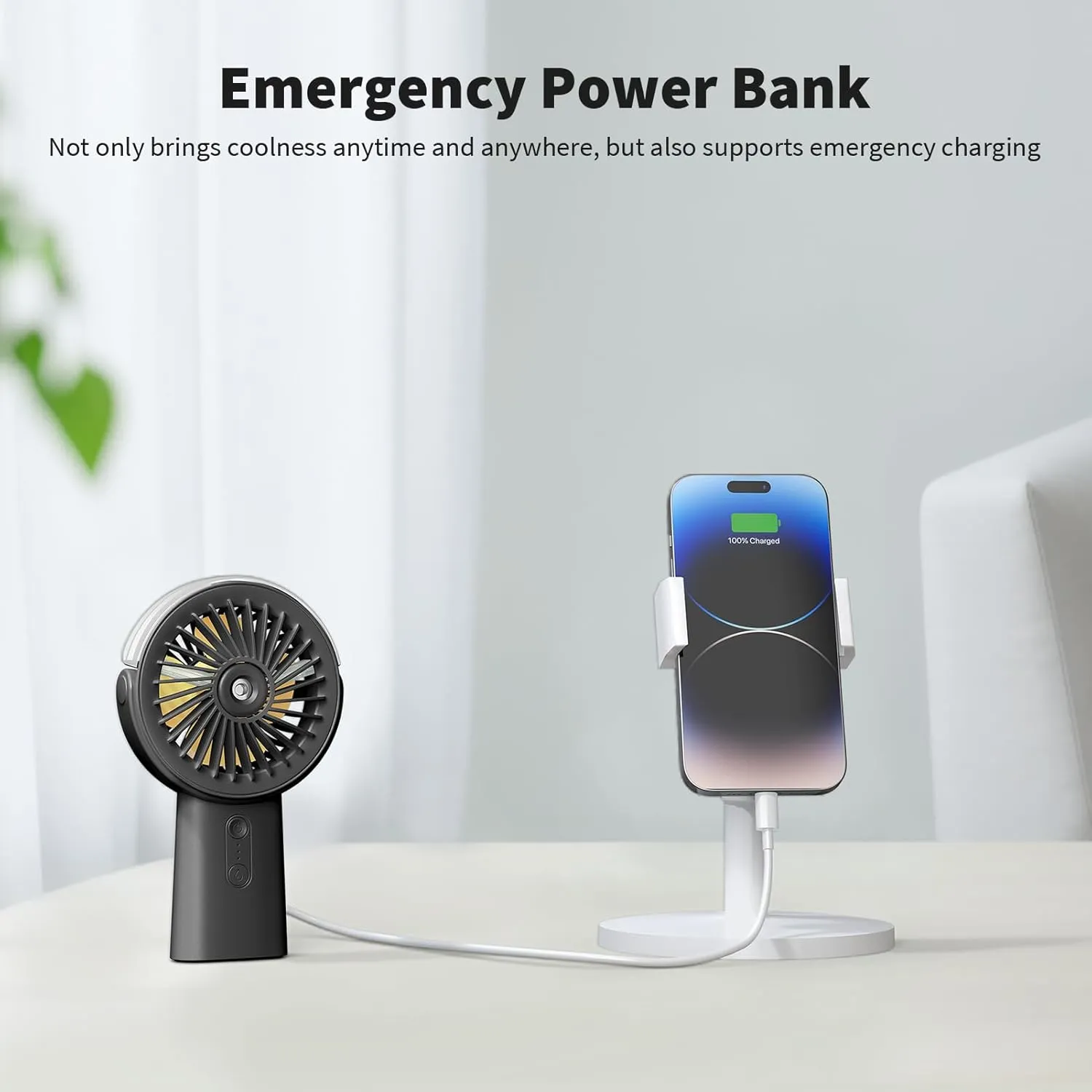 Otlonpe Handheld Misting Fan Portable, 4000mAh Rechargeable Small Personal Water Spray Hand Held Mist Fan Battery Operated, 90° Rotatable, Power Bank for Travel Home Office Men Women Kids (Black)