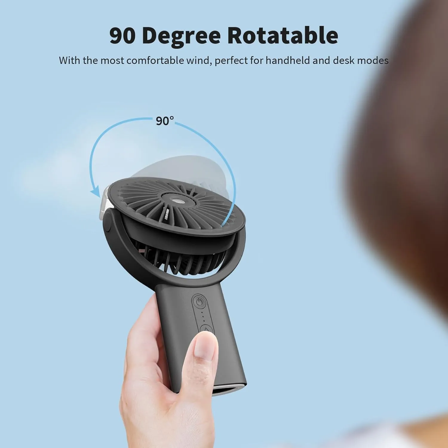 Otlonpe Handheld Misting Fan Portable, 4000mAh Rechargeable Small Personal Water Spray Hand Held Mist Fan Battery Operated, 90° Rotatable, Power Bank for Travel Home Office Men Women Kids (Black)