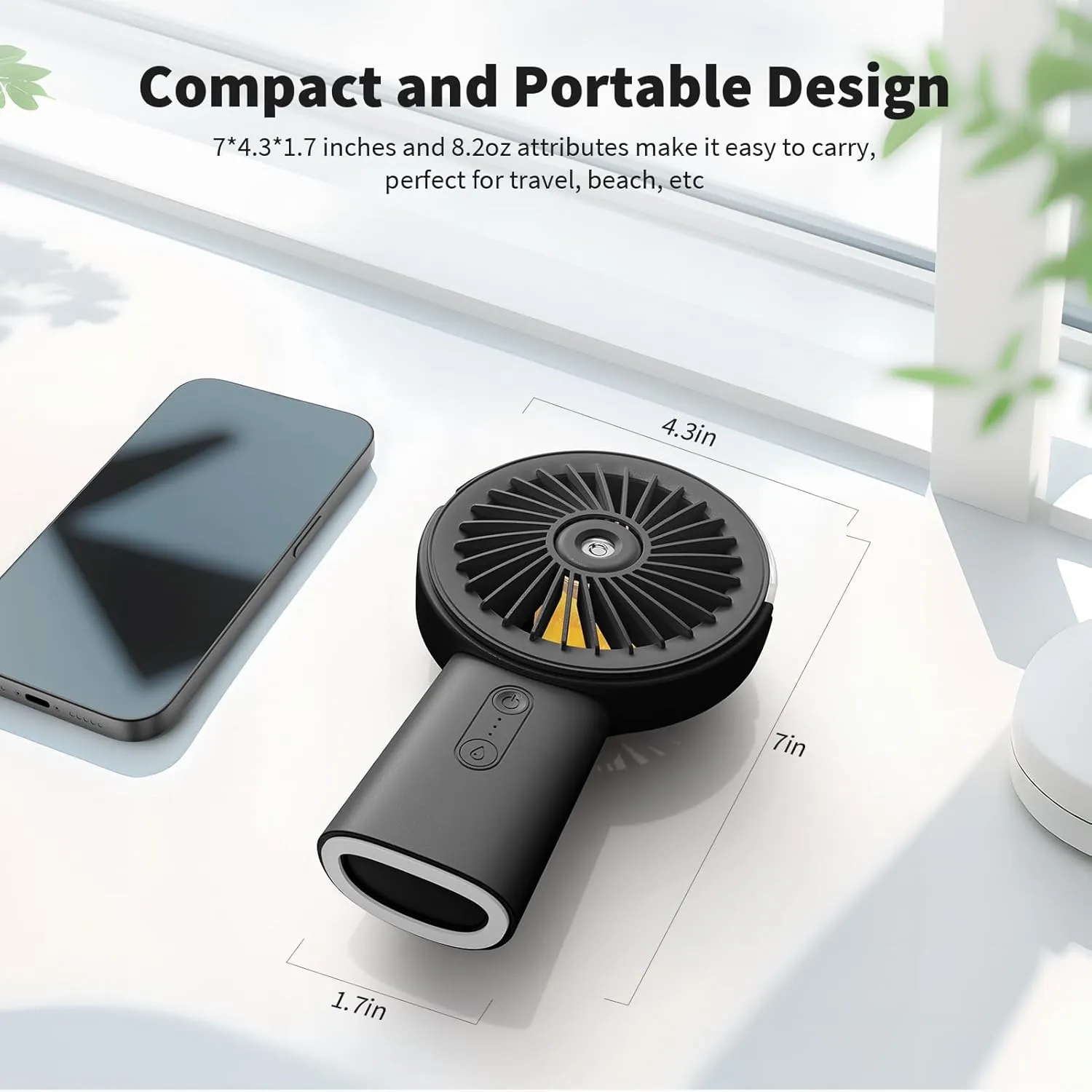 Otlonpe Handheld Misting Fan Portable, 4000mAh Rechargeable Small Personal Water Spray Hand Held Mist Fan Battery Operated, 90° Rotatable, Power Bank for Travel Home Office Men Women Kids (Black)