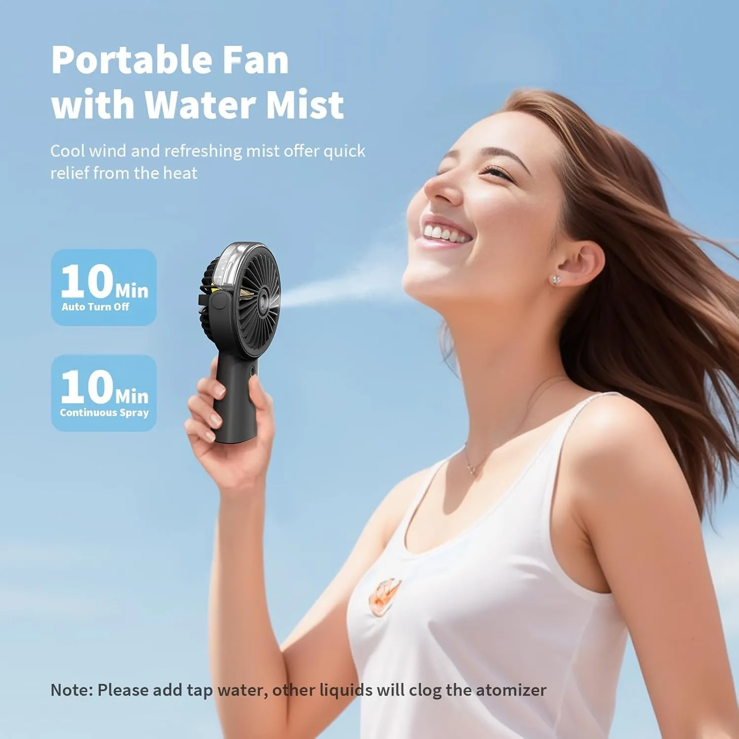 Otlonpe Handheld Misting Fan Portable, 4000mAh Rechargeable Small Personal Water Spray Hand Held Mist Fan Battery Operated, 90° Rotatable, Power Bank for Travel Home Office Men Women Kids (Black)