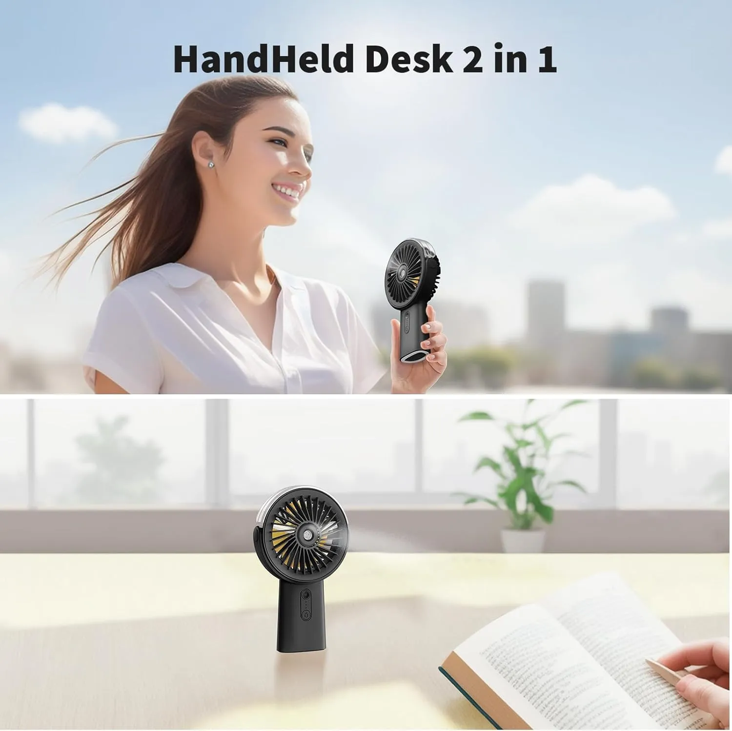 Otlonpe Handheld Misting Fan Portable, 4000mAh Rechargeable Small Personal Water Spray Hand Held Mist Fan Battery Operated, 90° Rotatable, Power Bank for Travel Home Office Men Women Kids (Black)