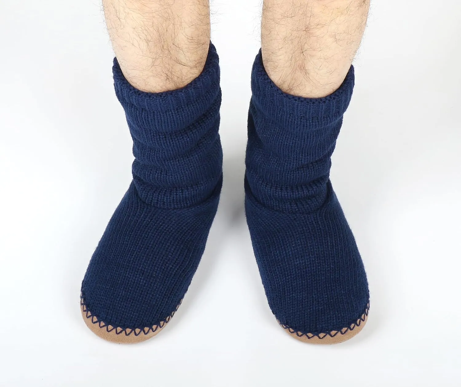 Panda Bros Cozy Boot Slippers for Men Indoor, Fuzzy House Shoes with Non Slip Gripper Soles, Winter Knitted Non-Skid Home Warm Floor Socks