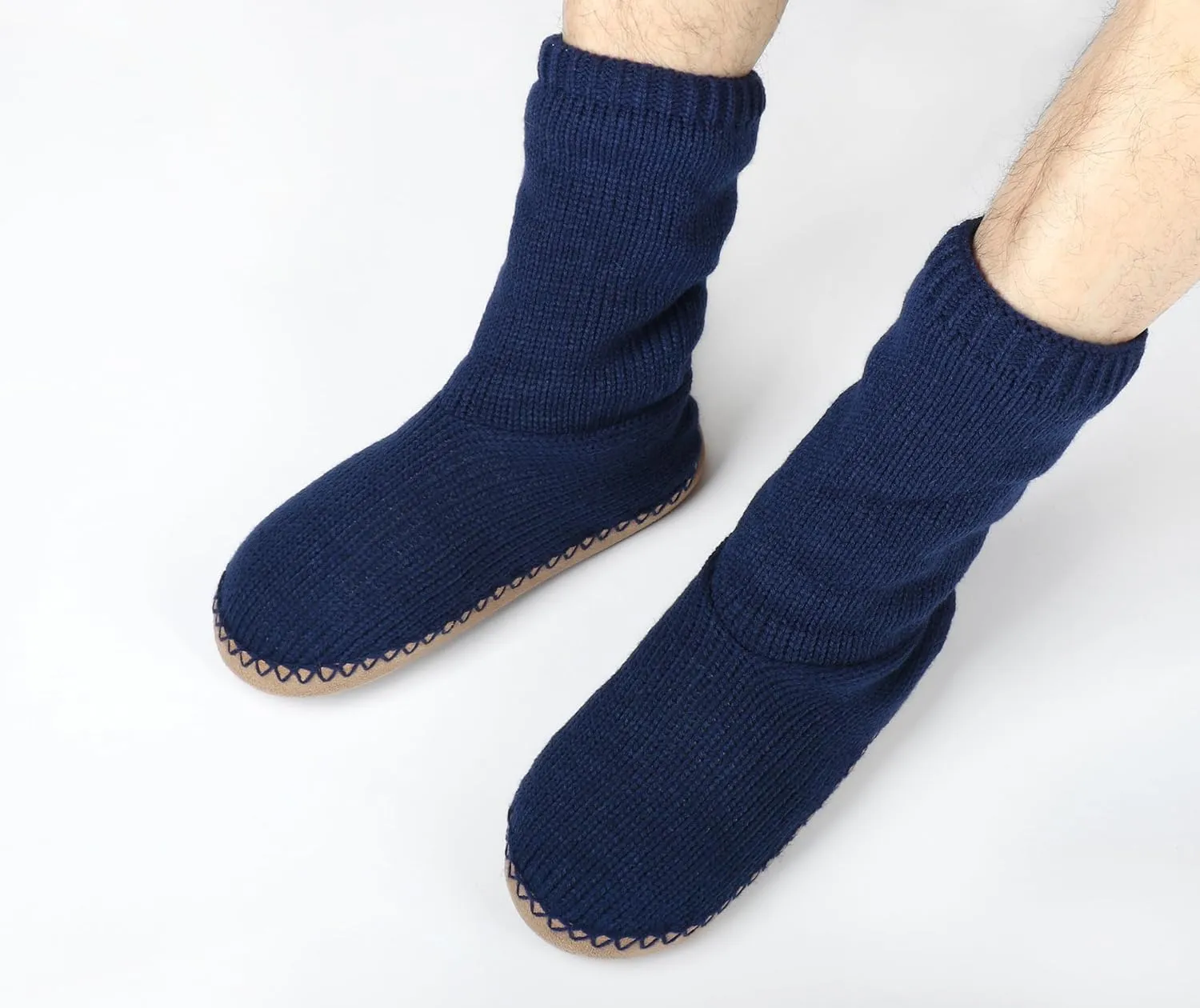 Panda Bros Cozy Boot Slippers for Men Indoor, Fuzzy House Shoes with Non Slip Gripper Soles, Winter Knitted Non-Skid Home Warm Floor Socks