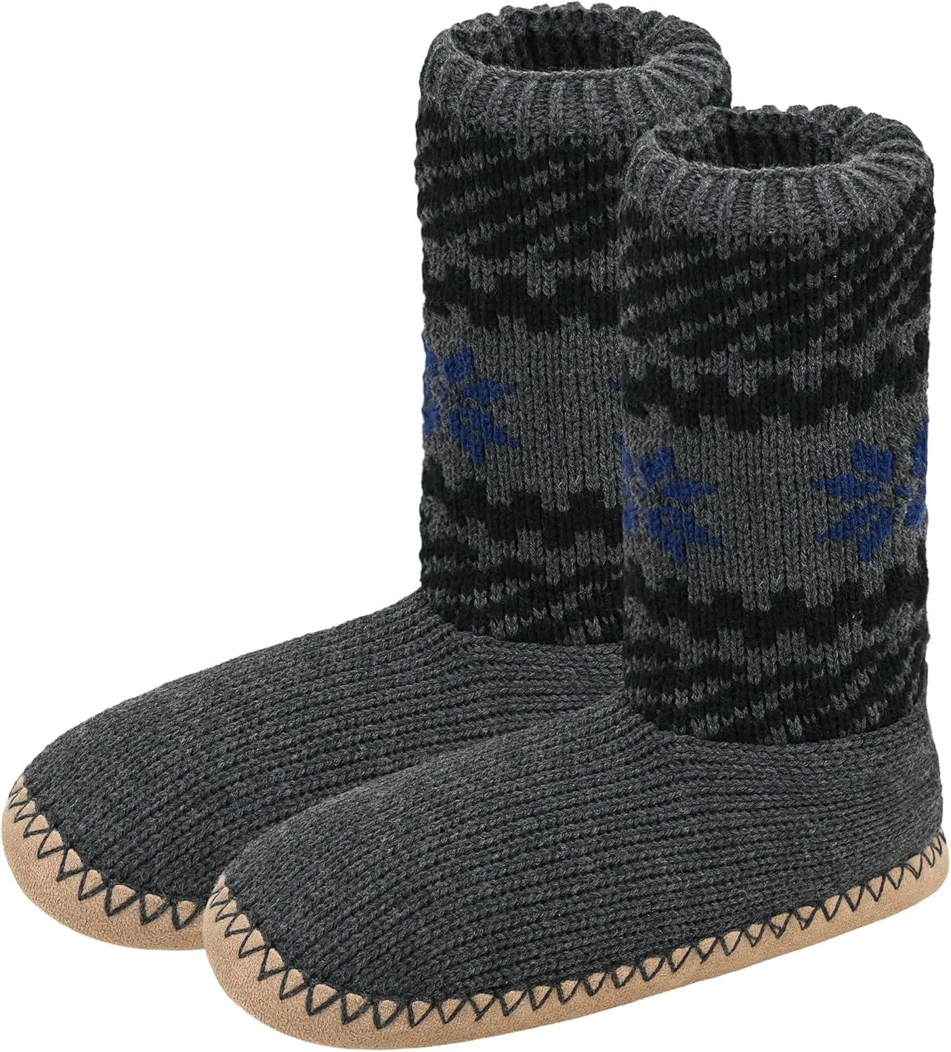 Panda Bros Cozy Boot Slippers for Men Indoor, Fuzzy House Shoes with Non Slip Gripper Soles, Winter Knitted Non-Skid Home Warm Floor Socks