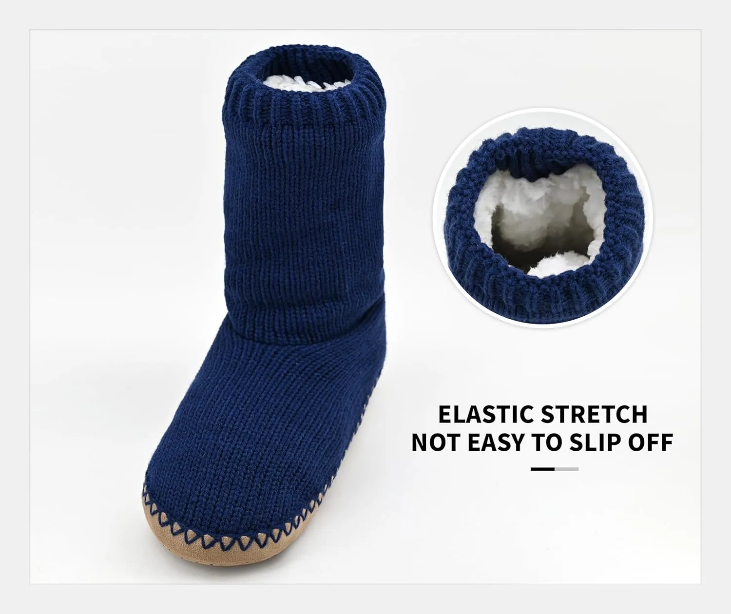 Panda Bros Cozy Boot Slippers for Men Indoor, Fuzzy House Shoes with Non Slip Gripper Soles, Winter Knitted Non-Skid Home Warm Floor Socks