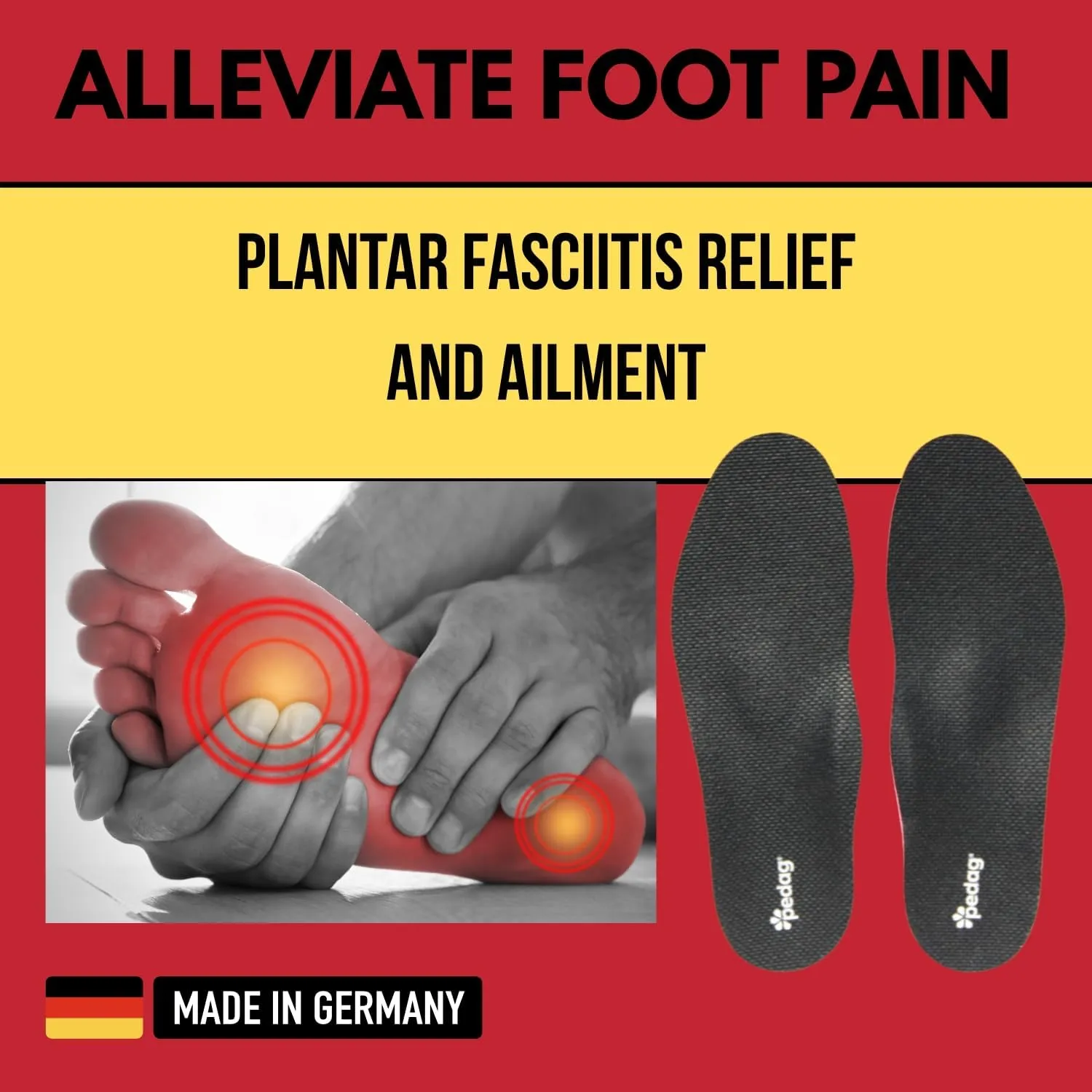 Pedag Plantar Fasciitis | German Made | Arch Support Orthotic Insoles Inserts for Men and Women | Heat Moldable Shoe Inserts | Medium and High Arch | Foot Pain Relief | Anti Odor | Men 12/ EU 45