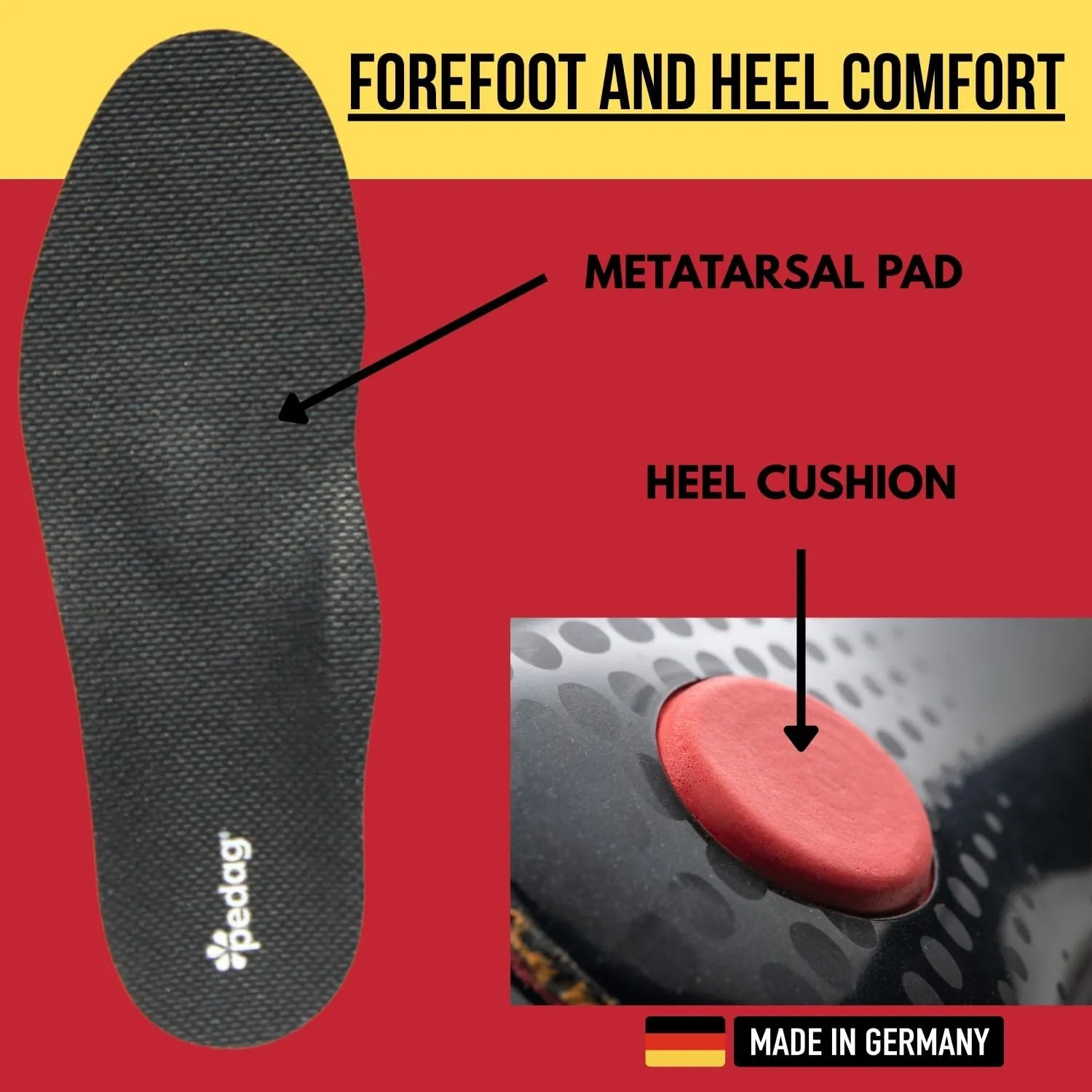 Pedag Plantar Fasciitis | German Made | Arch Support Orthotic Insoles Inserts for Men and Women | Heat Moldable Shoe Inserts | Medium and High Arch | Foot Pain Relief | Anti Odor | Men 12/ EU 45