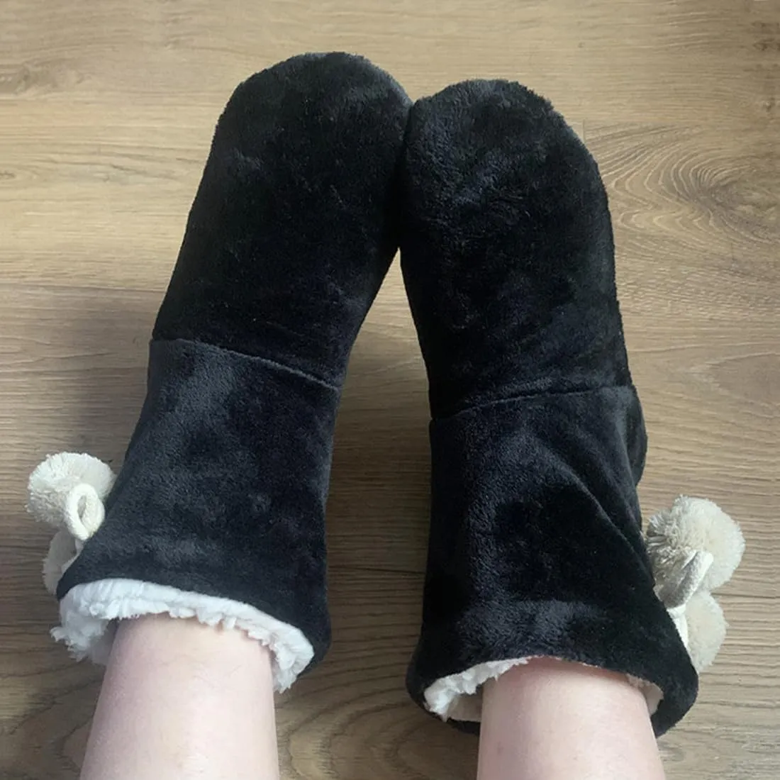 PENINSULA LOVE Women Soft Fleece Boot Slippers Fuzzy Warm Indoor House Slippers Plush Lining Non-slip Bootie with Pom Poms
